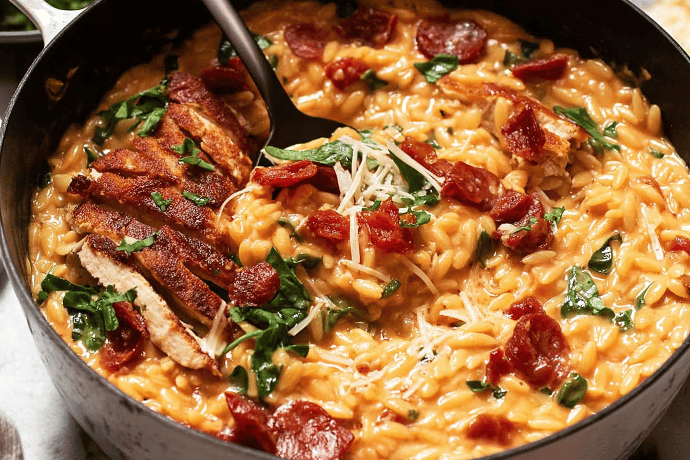 Crispy Salami One Pot Chicken Risoni Delight