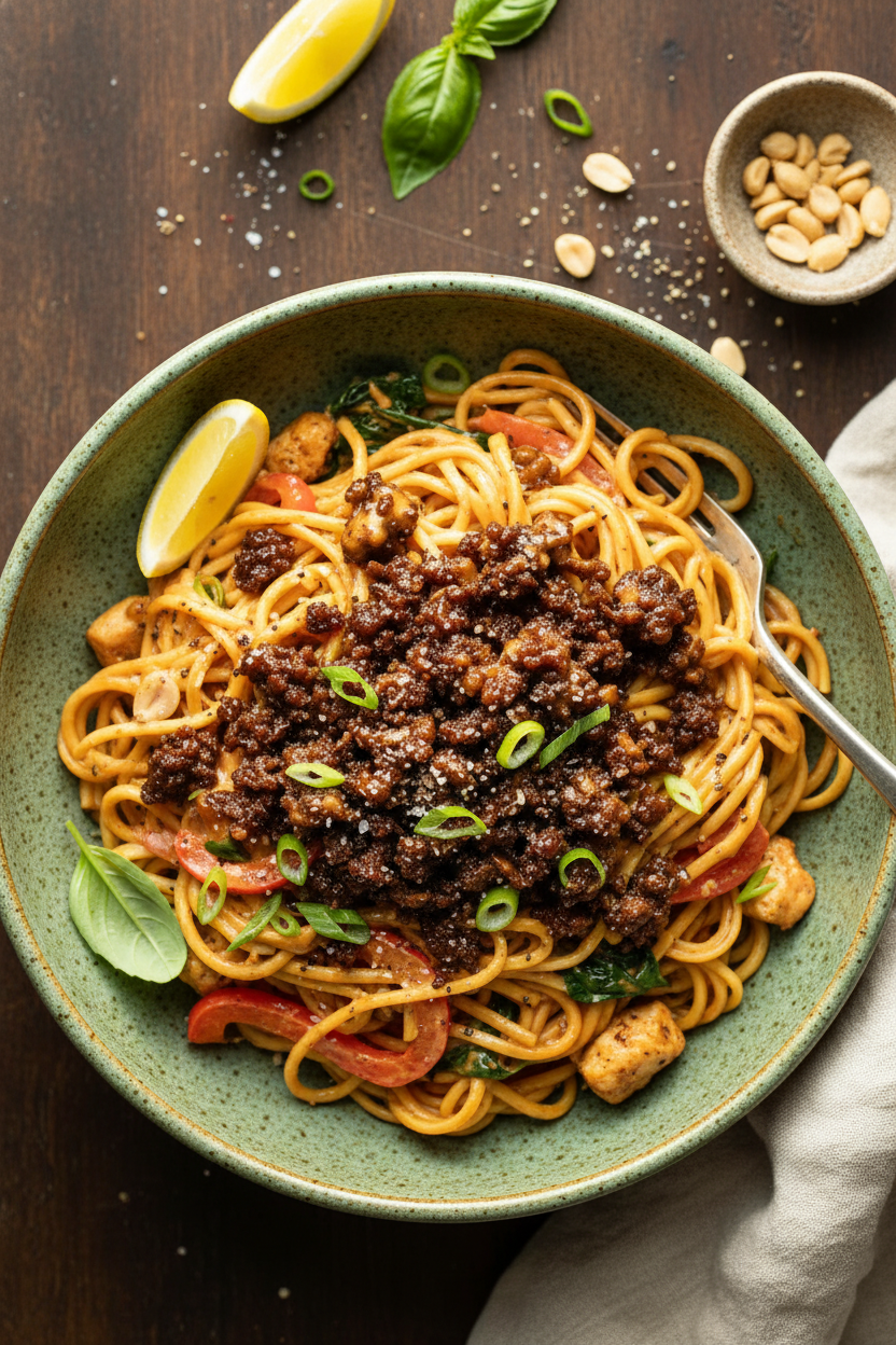 Sticky Beef and Peanut Noodles Recipe