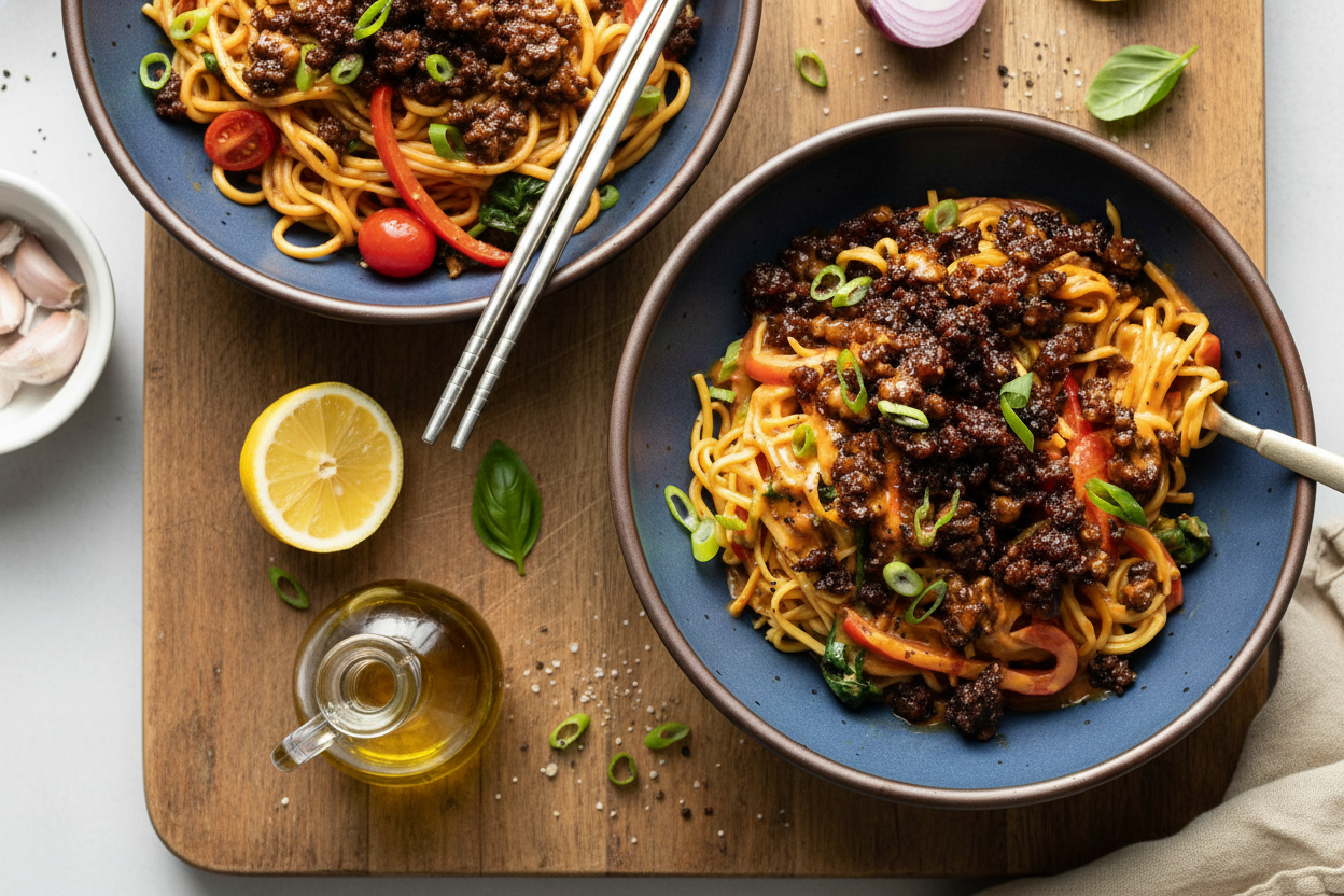 Sticky Beef and Peanut Noodles Recipe