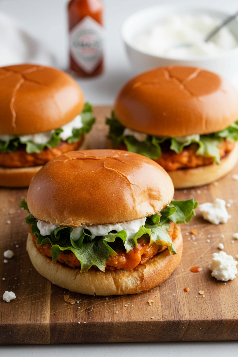 Buffalo Chicken Burgers with Feta Spread Recipe