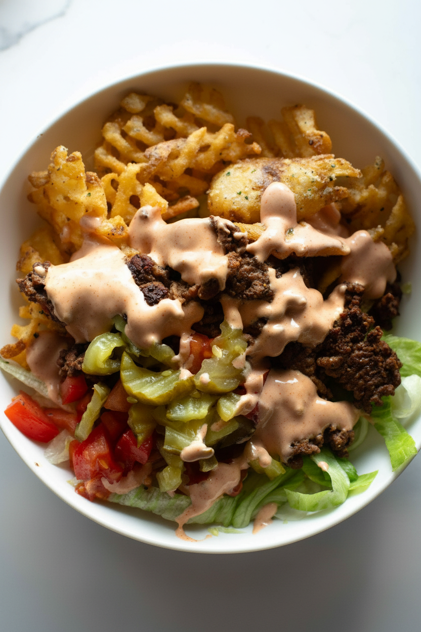 Burger Bowls with Ranch Fries Delight