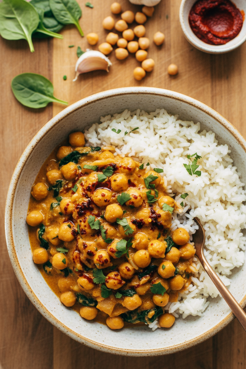 Chickpea Spinach Curry with Rice Recipe