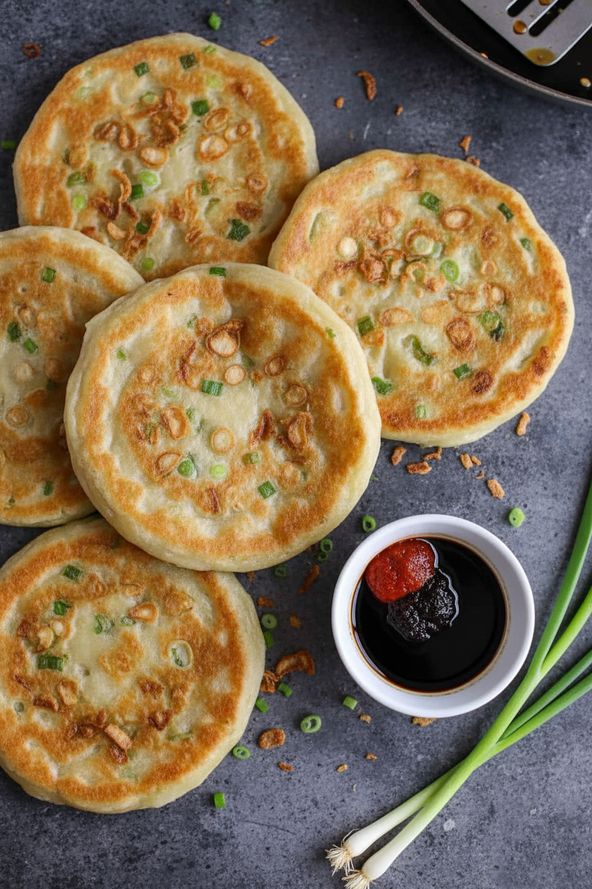 Chinese Scallion Pancakes with Crispy Shallots