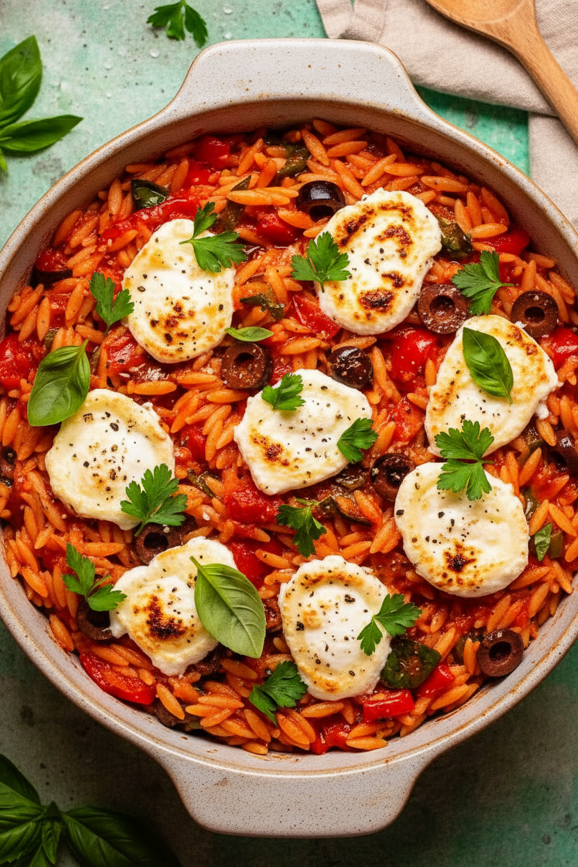 Creamy Goat Cheese Risoni with Roasted Peppers