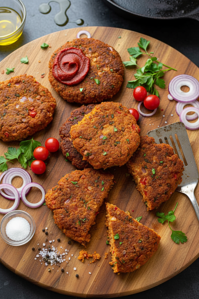 Crispy Couscous Pancakes with Tomato and Onion