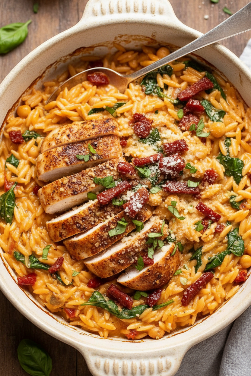 Crispy Salami One Pot Chicken Risoni Delight