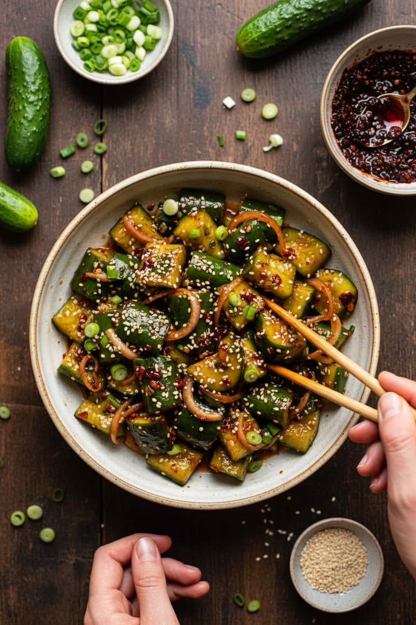 Crispy Spicy Asian Cucumber Salad Delight