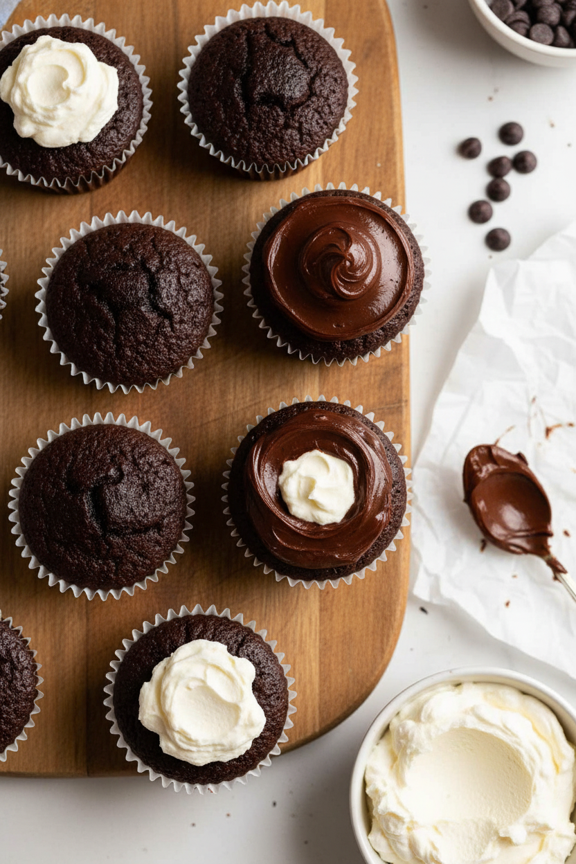 Decadent Chocolate Cupcakes with Whipped Cream Filling