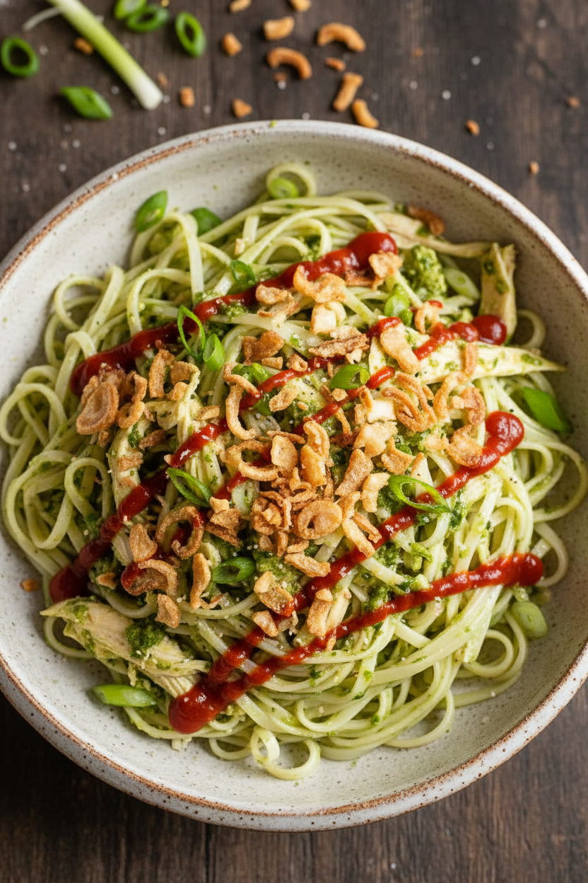 Green Ginger Rice Noodles Delight