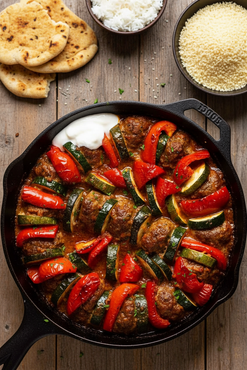 Moroccan Meatball Zucchini Bake Delight