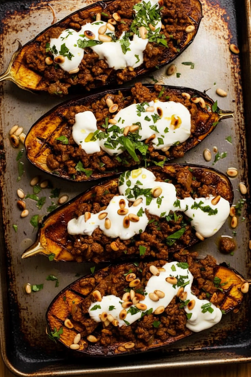 Moroccan Stuffed Eggplant with Beef or Lamb