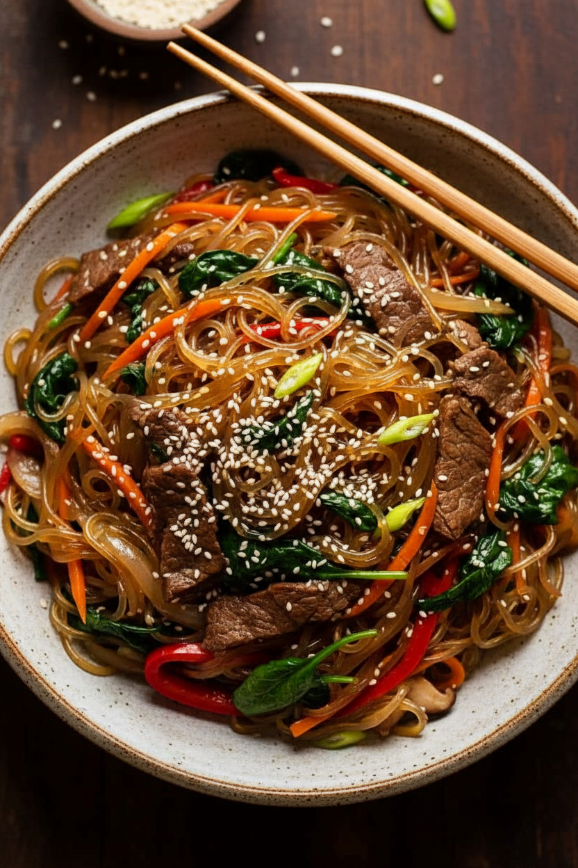 Savory Japchae: Traditional Korean Noodle Delight