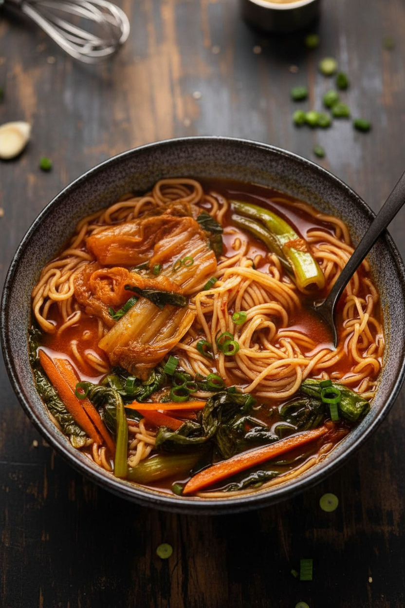 Spicy Korean Noodle Soup in 15 Minutes