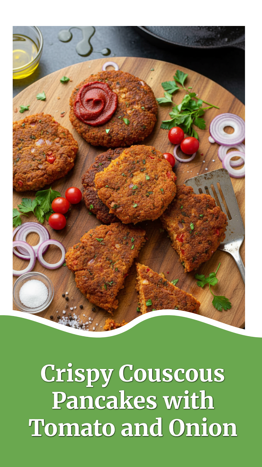 Crispy Couscous Pancakes with Tomato and Onion