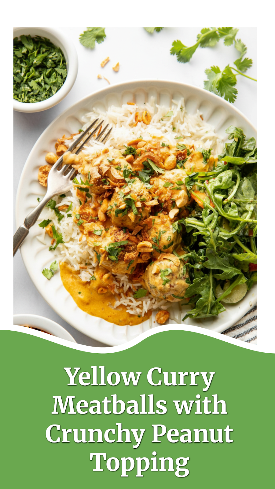 Yellow Curry Meatballs with Crunchy Peanut Topping