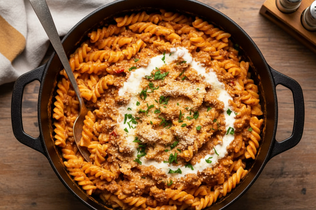 Creamy Tomato Beef Pasta in One Pot