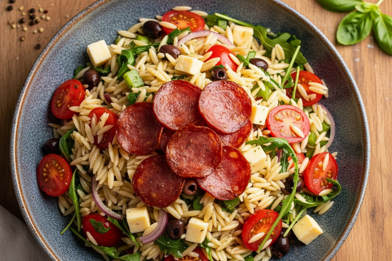 Crispy Salami Risoni Salad Delight