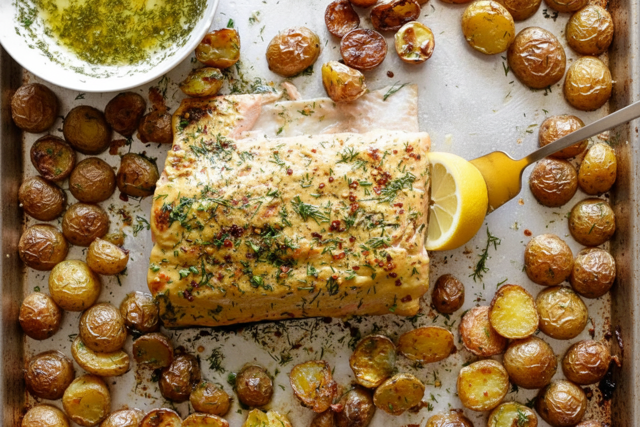Dill-Seasoned Sheet Pan Salmon and Potatoes