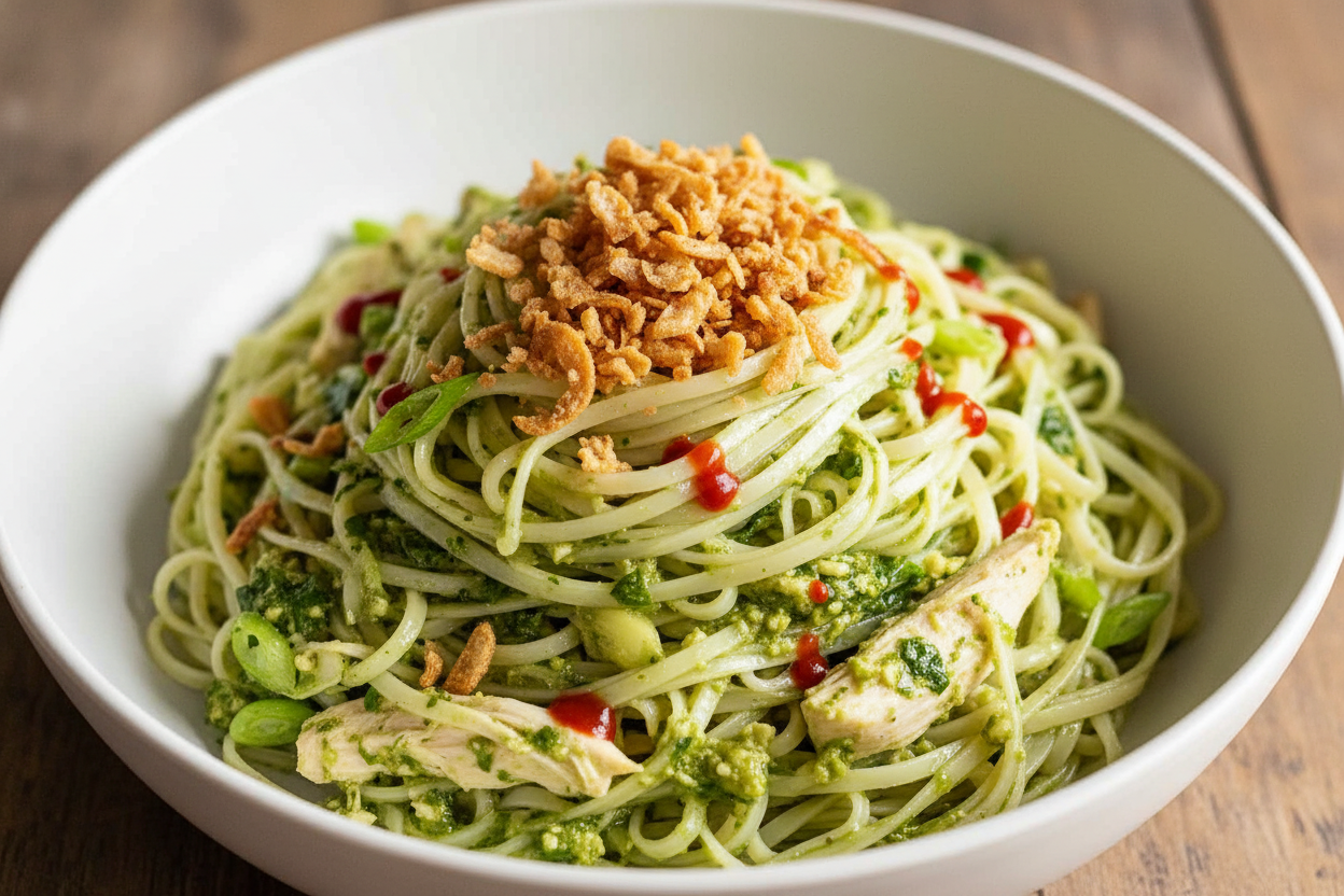 Green Ginger Rice Noodles Delight