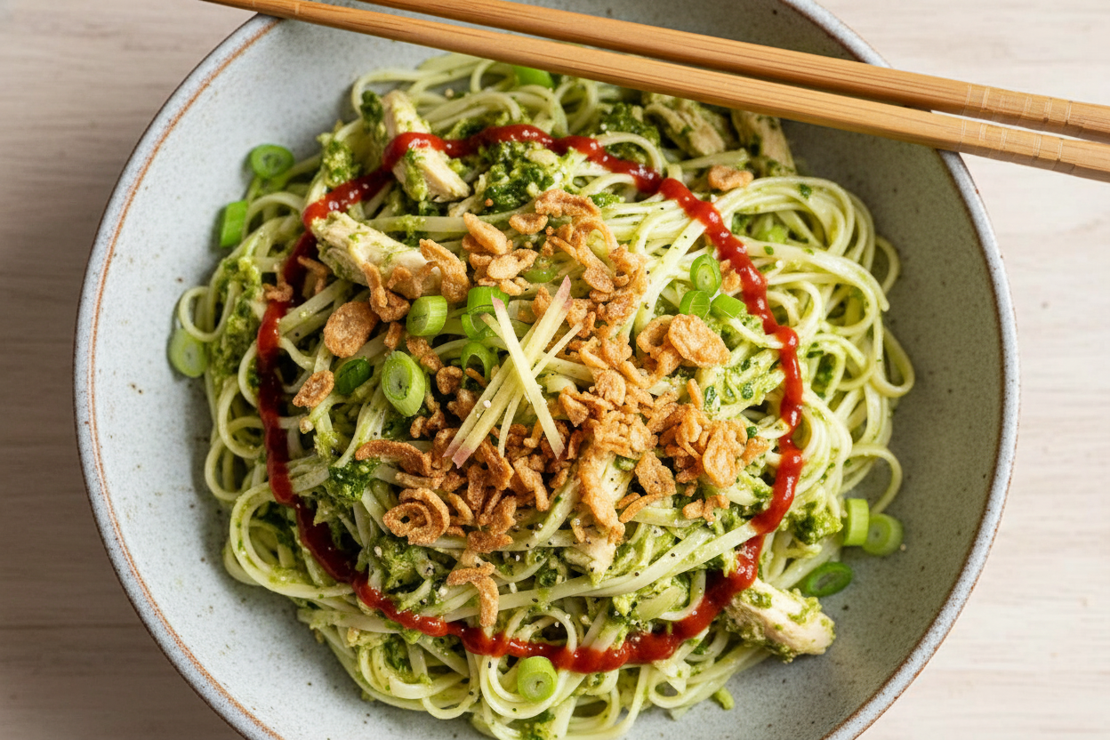 Green Ginger Rice Noodles Delight