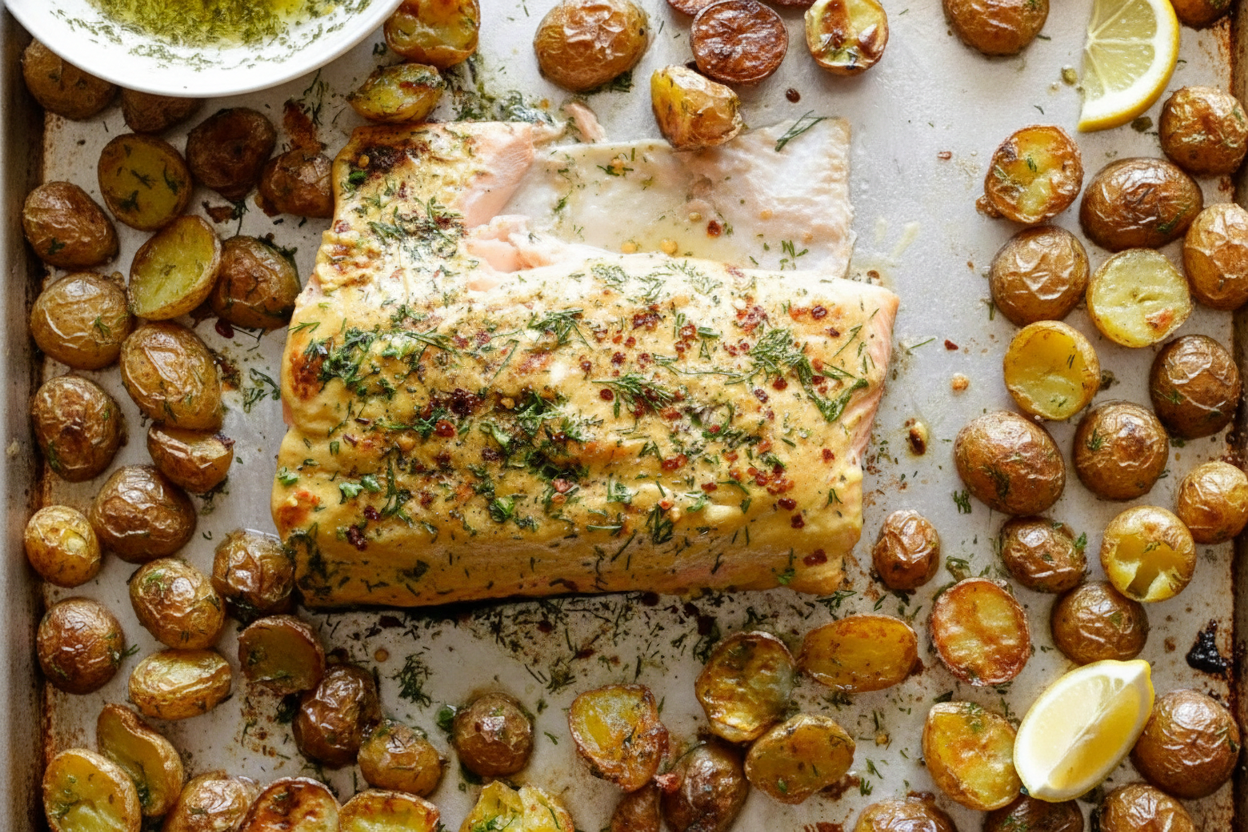 Sheet Pan Salmon with Dill Potatoes Recipe