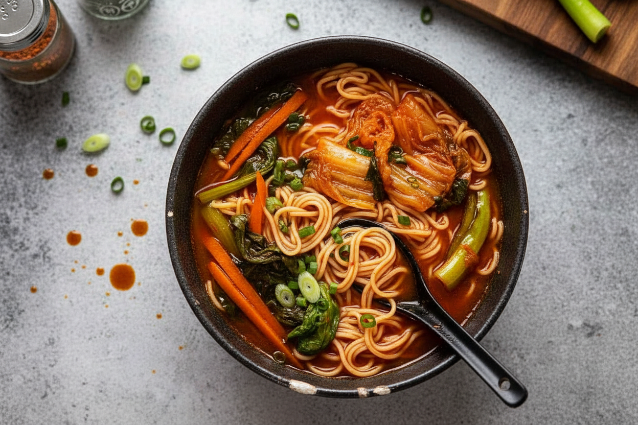 Spicy Korean Noodle Soup in 15 Minutes