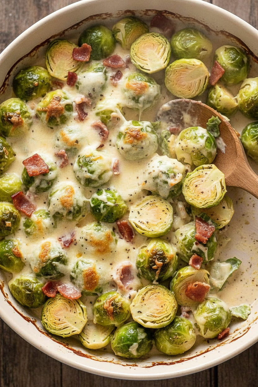 Brussels Sprouts in Creamy Carbonara Delight