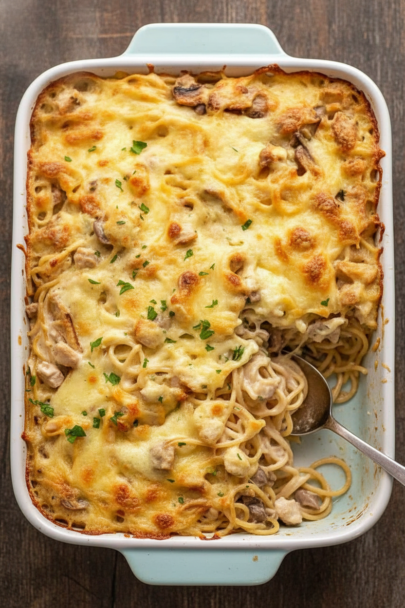 Creamy Chicken Tetrazzini Pasta Bake Recipe