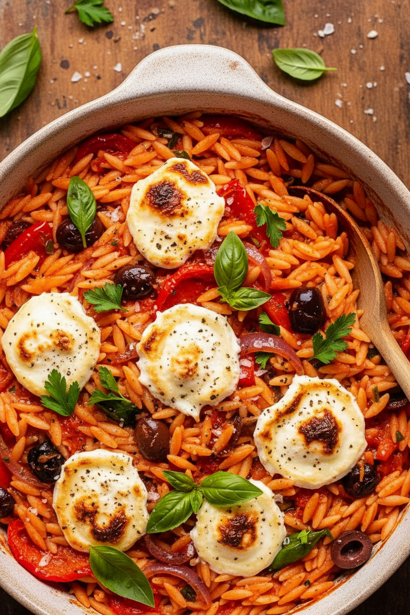 Creamy Goat Cheese and Roasted Red Pepper Risoni