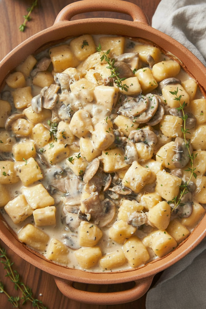 Creamy Mushroom Sauce with Easy Ricotta Gnocchi