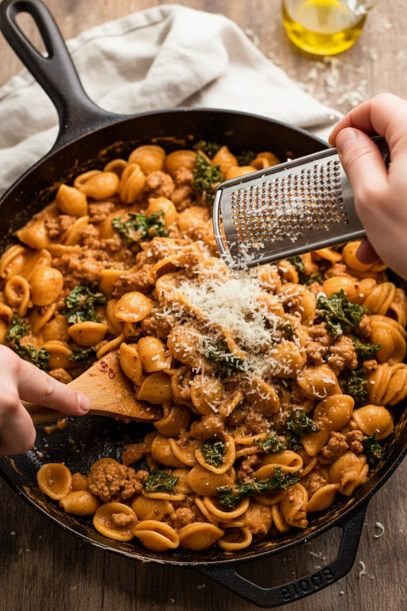Creamy Tomato Orecchiette with Sausage Delight