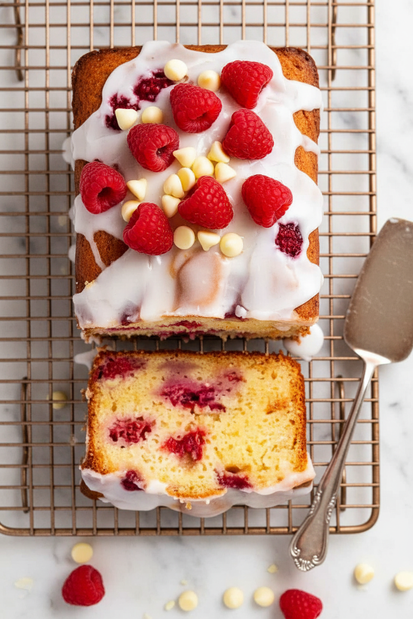Glazed White Chocolate Raspberry Loaf Delight