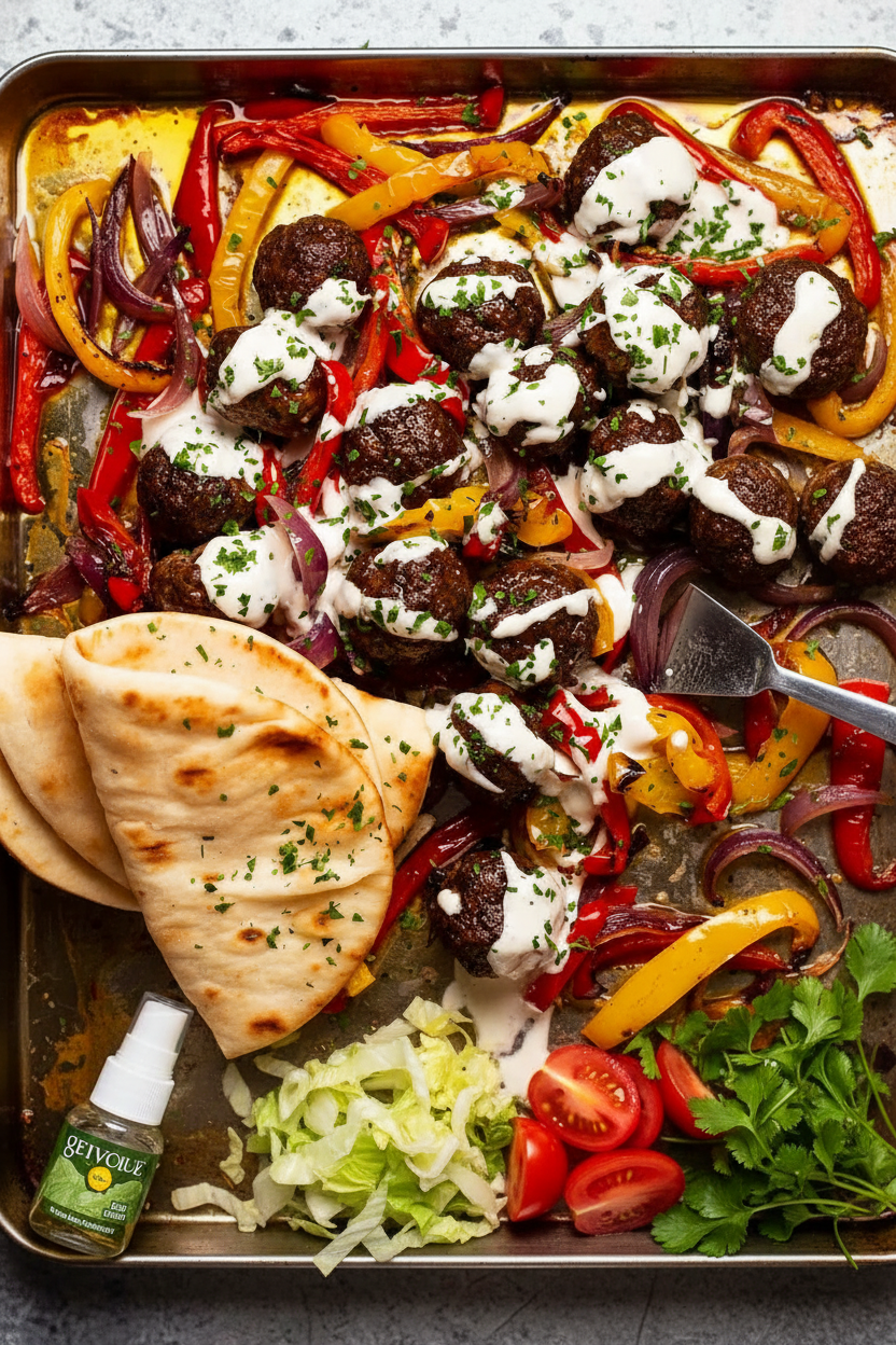 Lamb Kofta Meatballs Tray Bake Dinner Idea