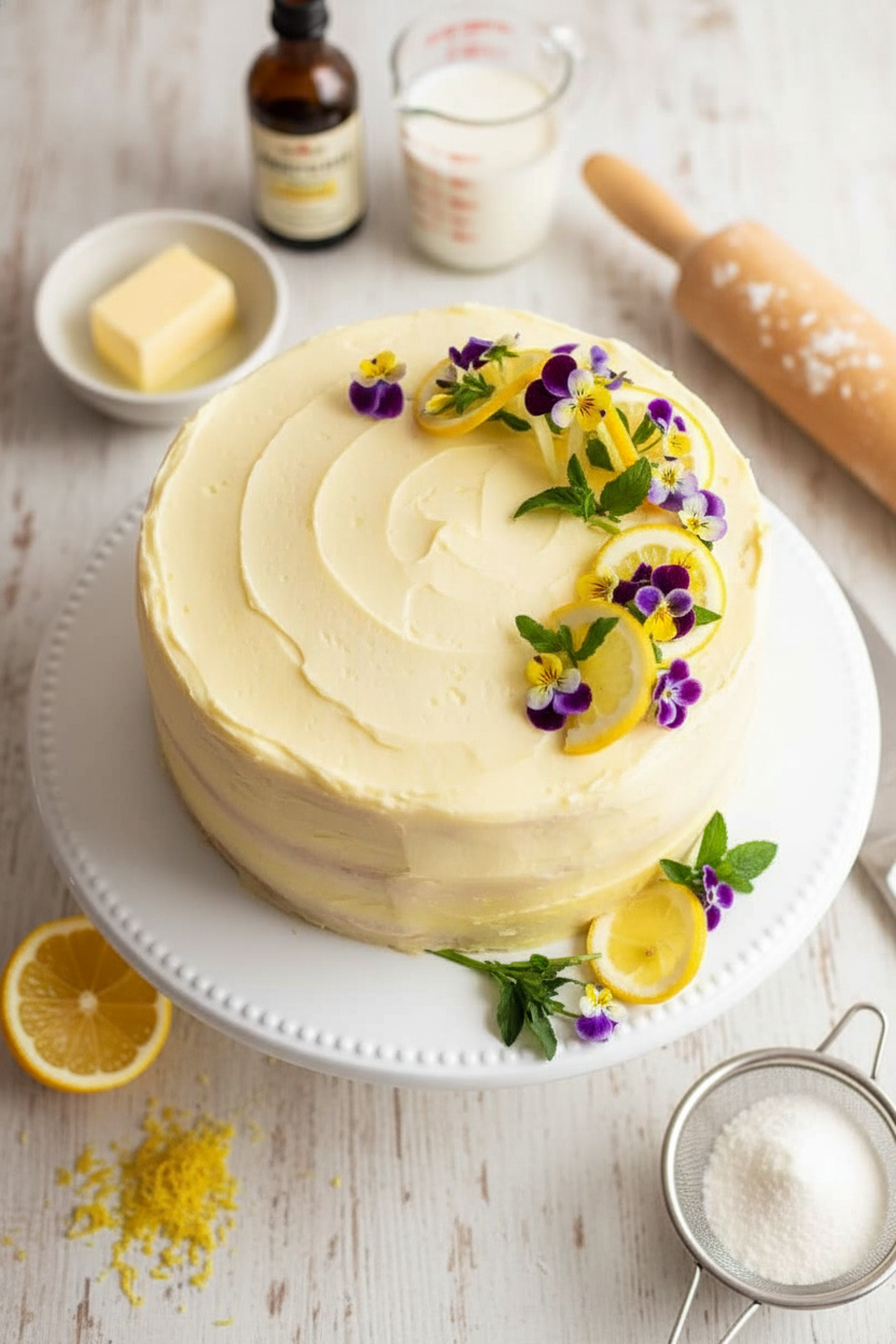 Lemon Cake with Light and Fluffy Frosting