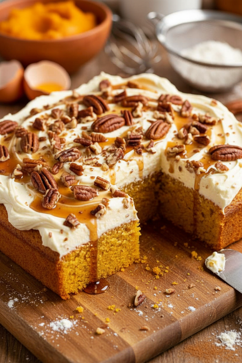 Pumpkin Cake Topped with Cream Cheese Frosting