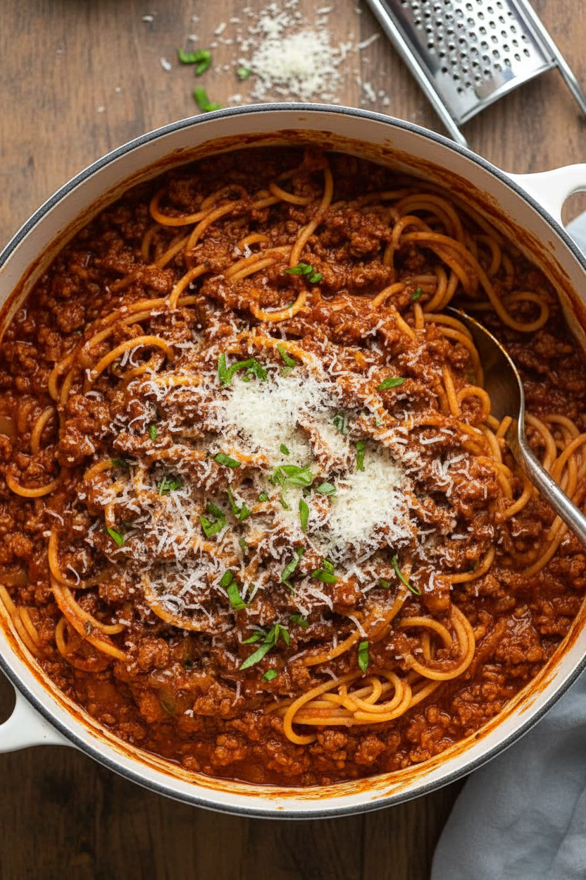 Quick One Pot Bolognese Pasta Delight