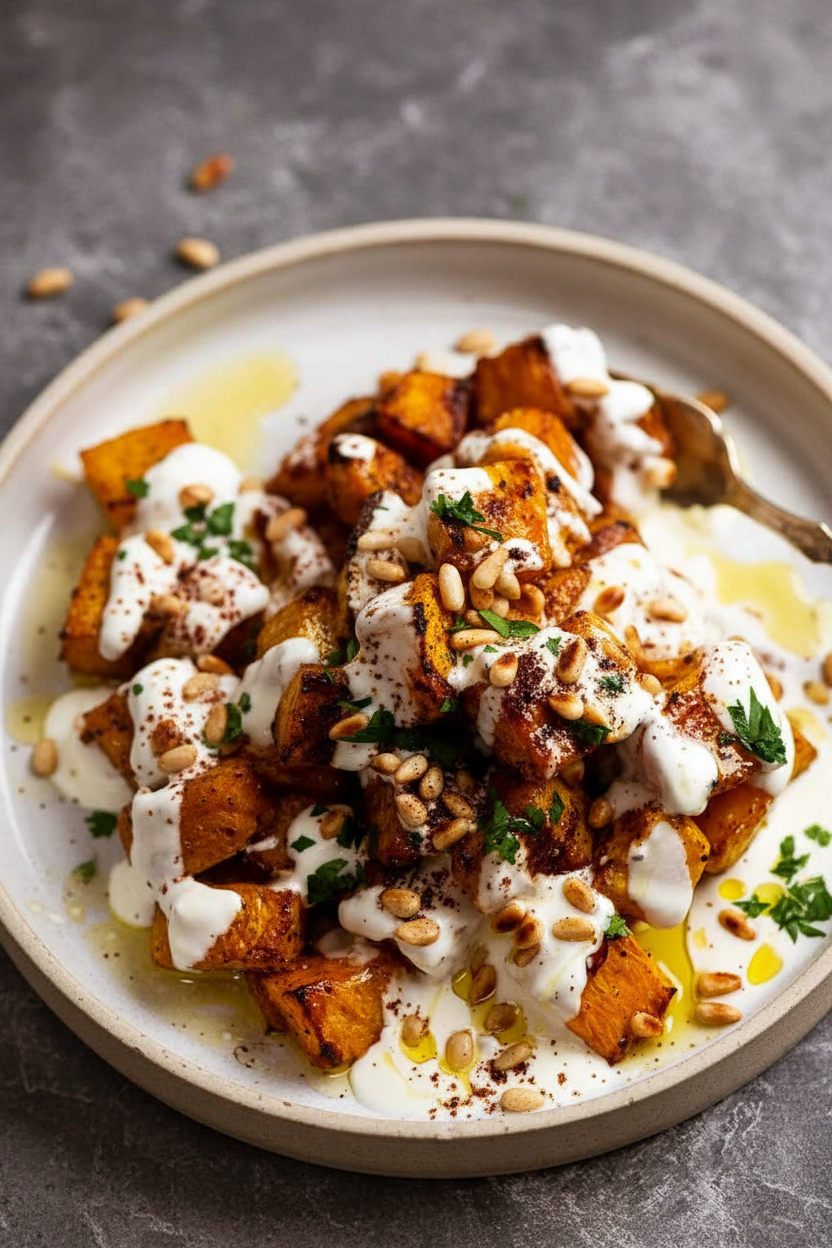 Roasted Pumpkin with Yogurt and Pine Nuts
