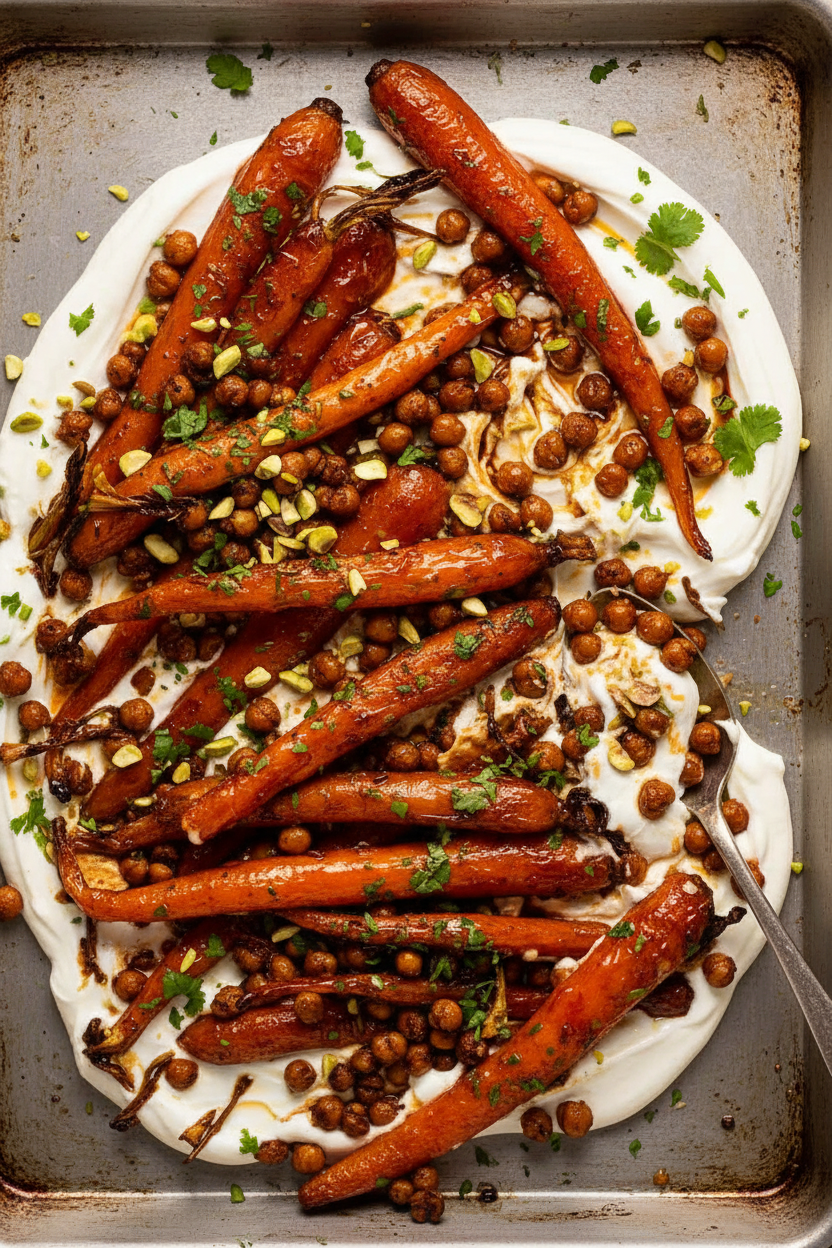 Spicy Maple Carrots with Crispy Chickpeas