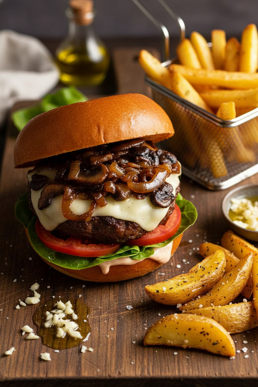 Swiss Mushroom Burger Delight