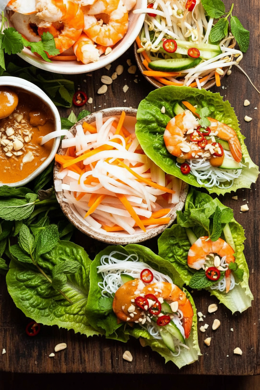Vietnamese Lettuce Wraps with Peanut Dip