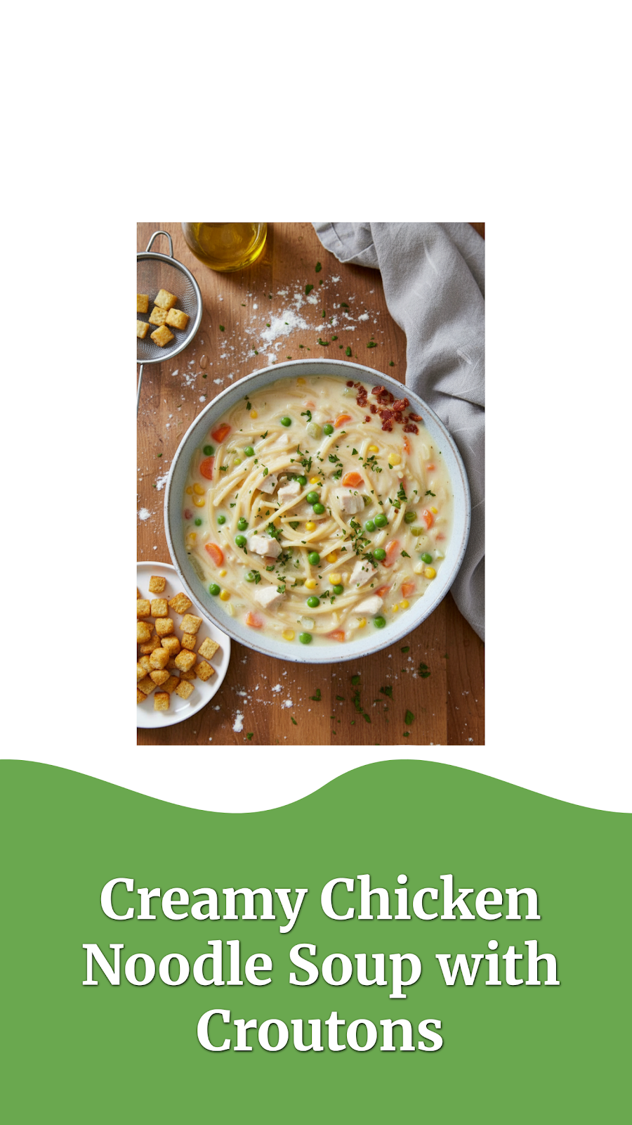 Creamy Chicken Noodle Soup with Croutons