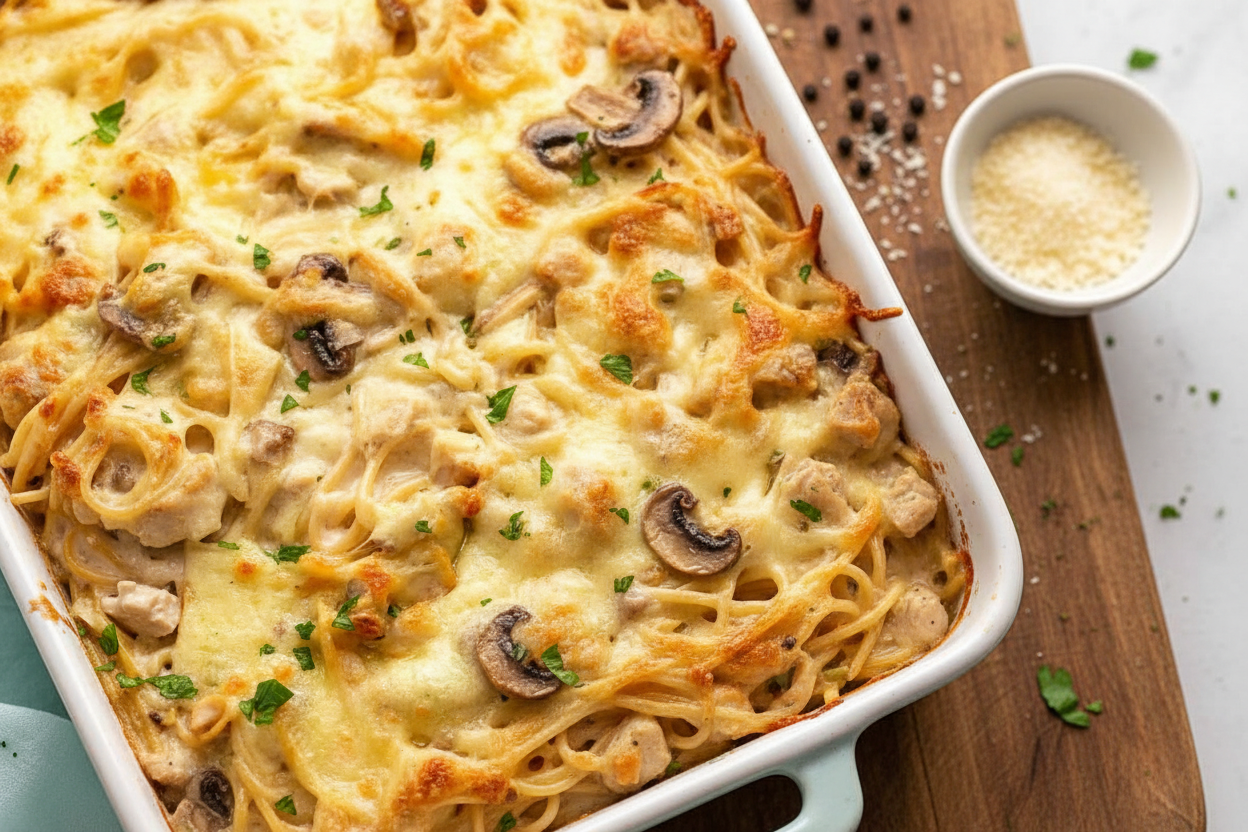 Creamy Chicken Tetrazzini Pasta Bake Recipe