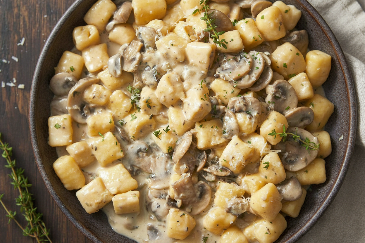 Creamy Mushroom Sauce with Easy Ricotta Gnocchi