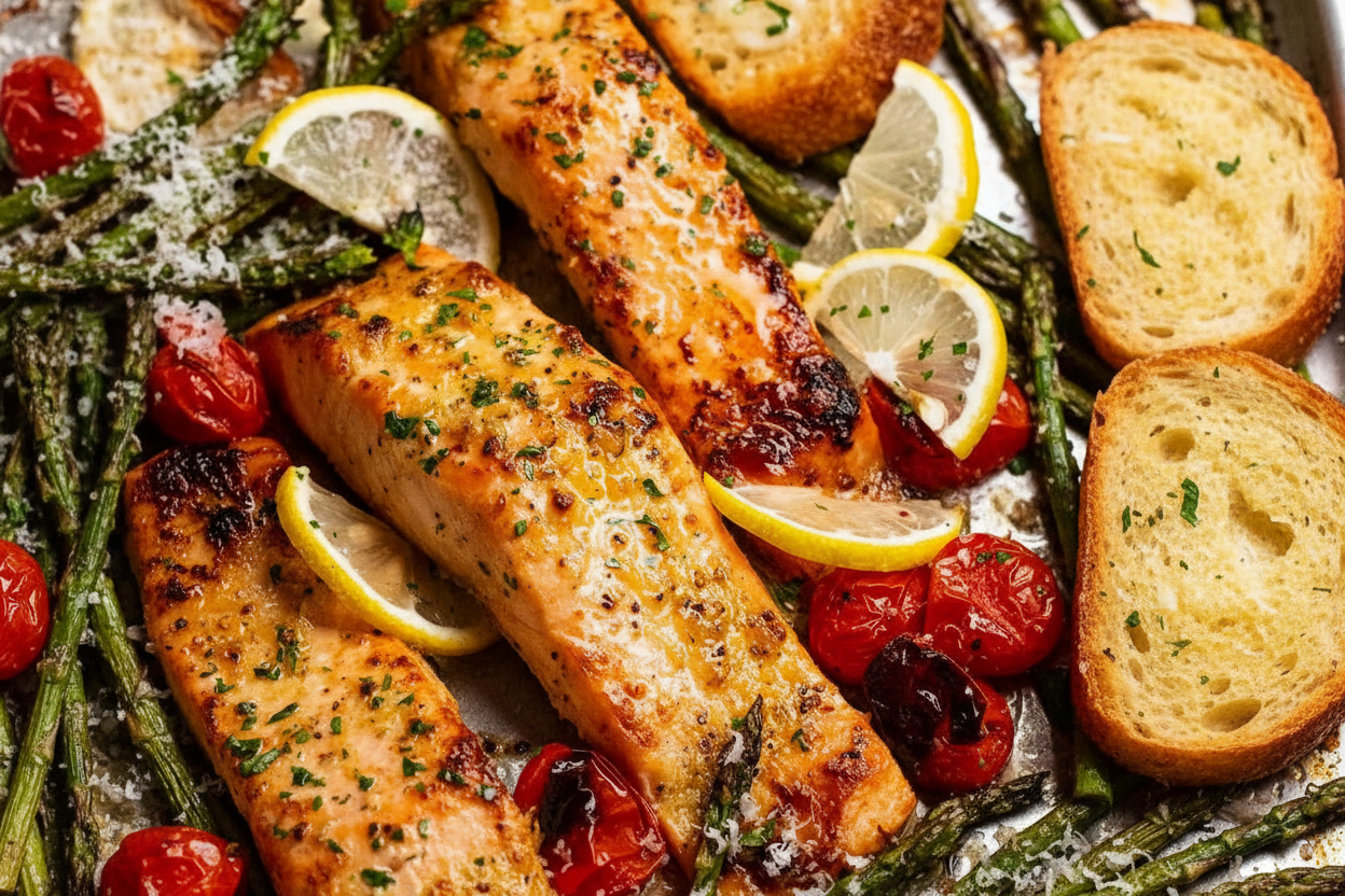 Easy Lemon Garlic Salmon Tray Bake Recipe