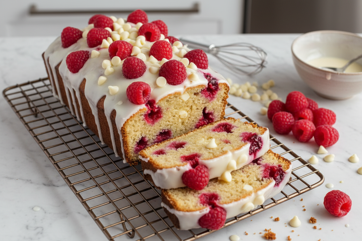Glazed White Chocolate Raspberry Loaf Delight