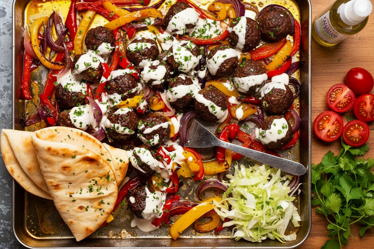Lamb Kofta Meatballs Tray Bake Dinner Idea