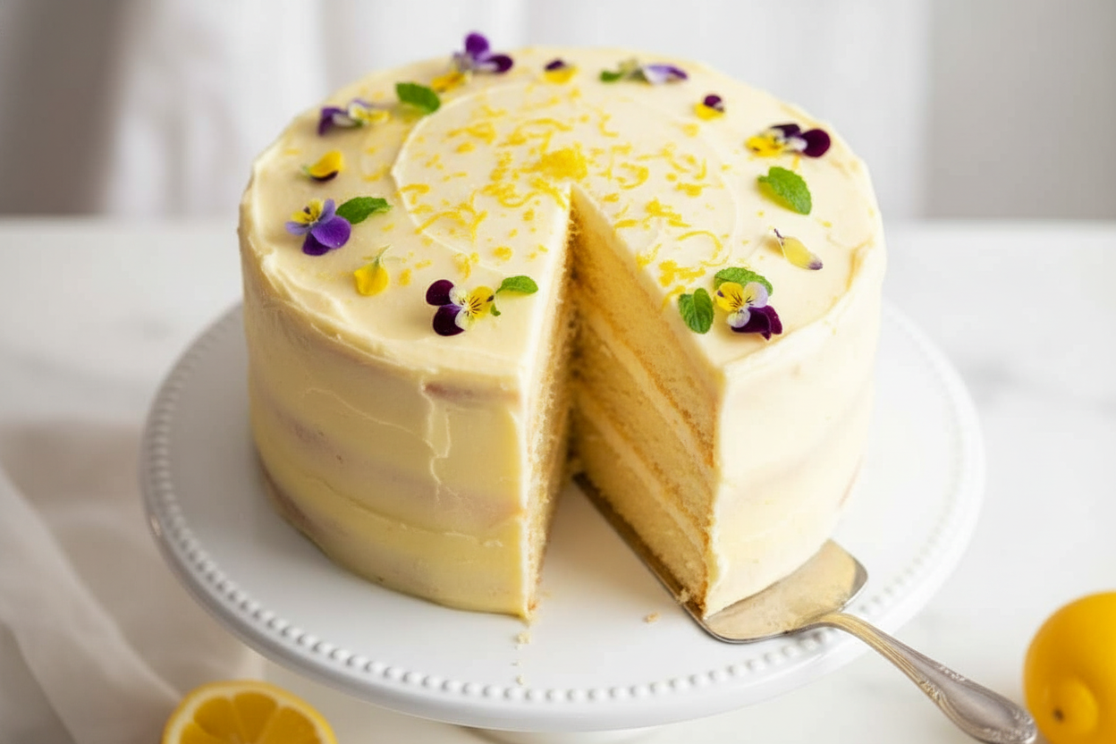 Lemon Cake with Light and Fluffy Frosting