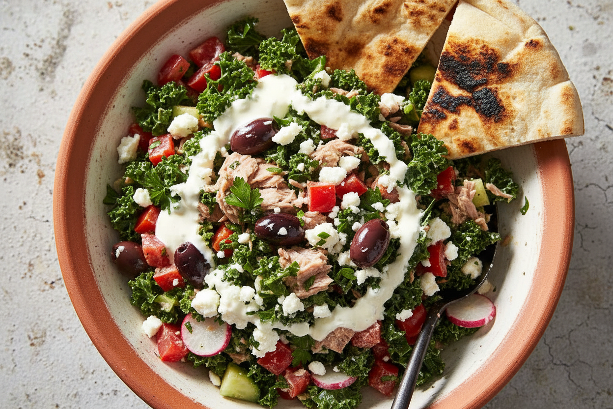 Mediterranean Tuna Salad with Feta Dressing