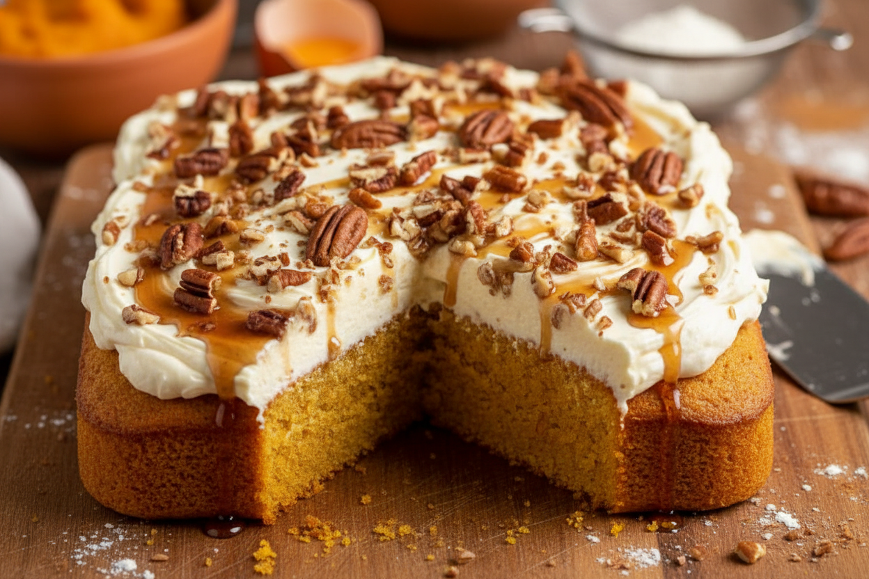Pumpkin Cake Topped with Cream Cheese Frosting