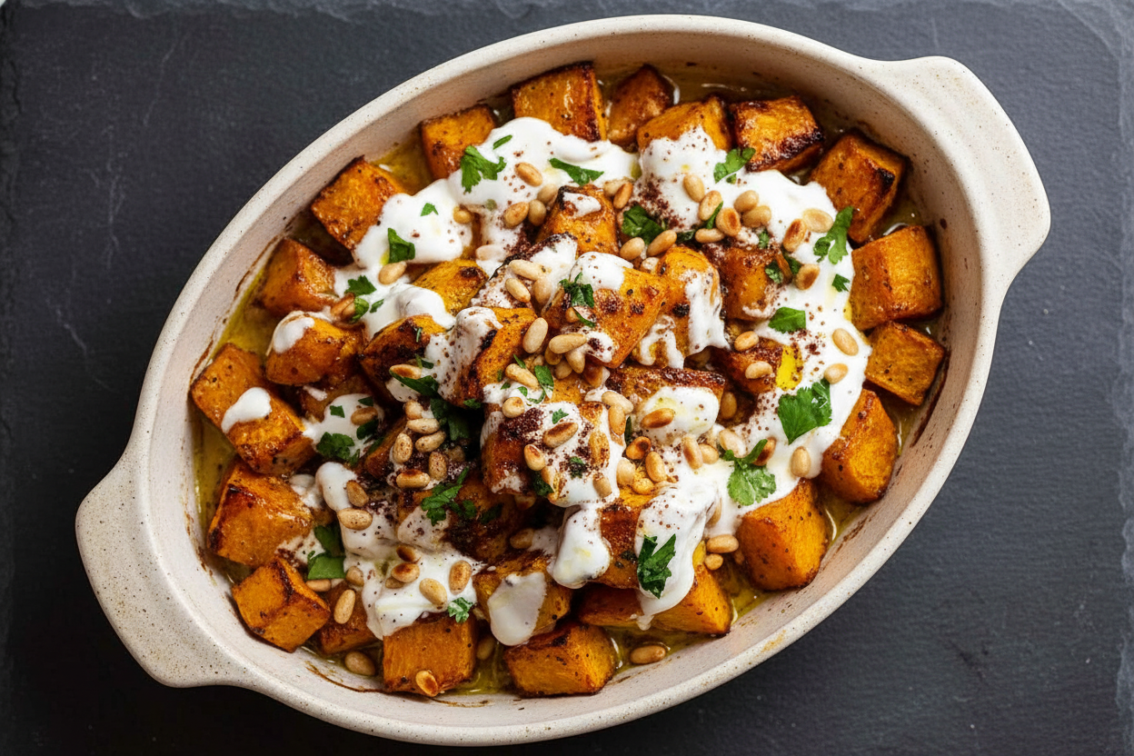 Roasted Pumpkin with Yogurt and Pine Nuts